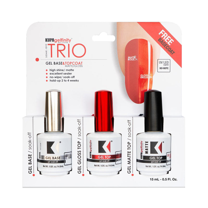 KUPA GelFinity Trio Pack – Base/Topcoat/Matte Soak-Off Gel 15ml